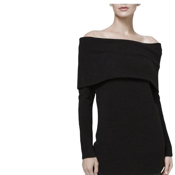 WHBM Foldover Off the Shoulder Black Tunic Sweater Size M NWT - Picture 1 of 11